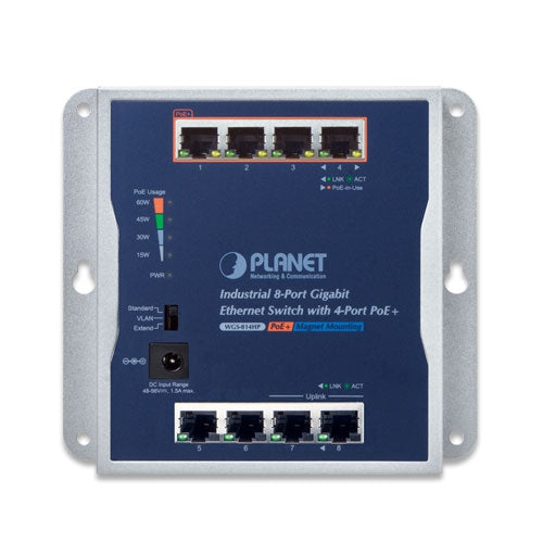 Planet Industrial 8-Port Gigabit Wall-mounted Gigabit Switch with 4-port PoE+