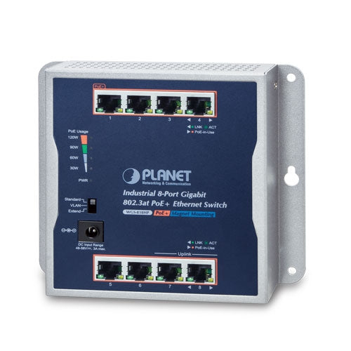 Planet Industrial 8-Port Gigabit Wall-mounted Gigabit PoE+ Switch