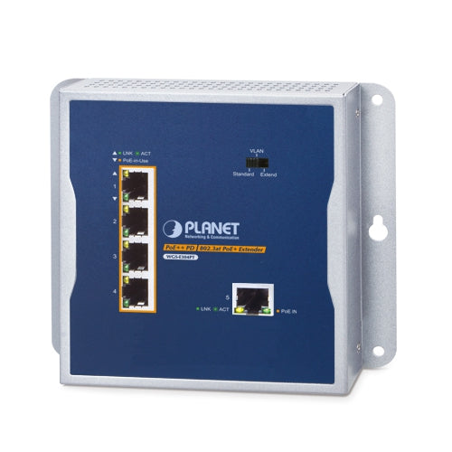 Planet WGS-E304PT Industrial 1-Port 802.3bt PoE++ to 4-Port 802.3at PoE+ Wall-mounted Extender