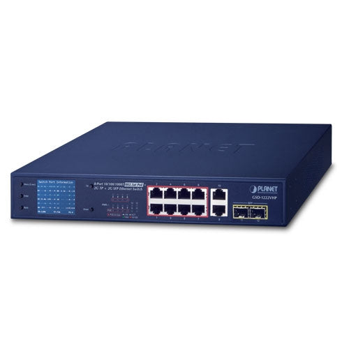 Planet 8-Port 802.3at PoE 2-Port SFP Ethernet Switch with PoE LCD Monitor
