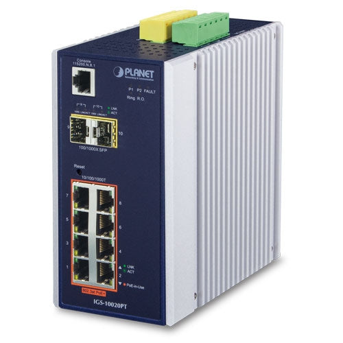Planet Industrial 8-Port Gigabit 802.3at PoE + 2-port 1G/2.5G SFP Managed Switch