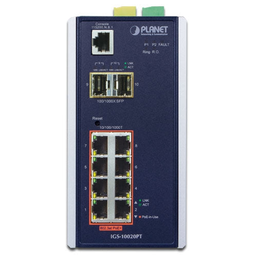 Planet Industrial 8-Port Gigabit 802.3at PoE + 2-port 1G/2.5G SFP Managed Switch