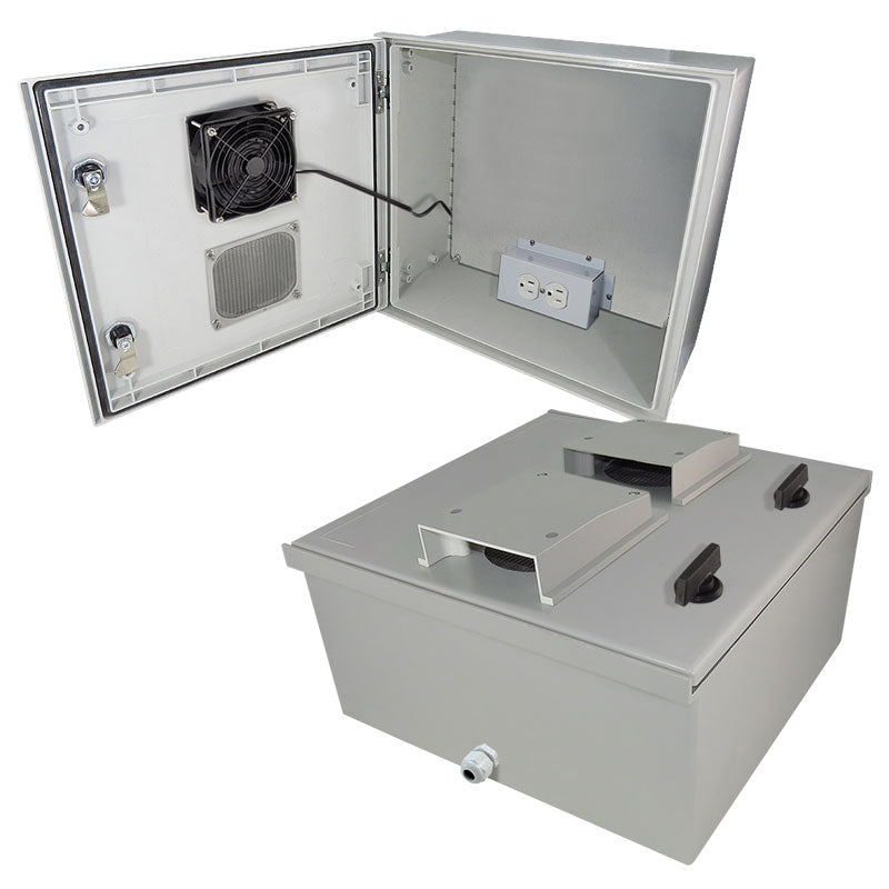 Vented Fiberglass Weatherproof NEMA Enclosure, Cooling, Heater, 120 VAC Outlets 16x16x8