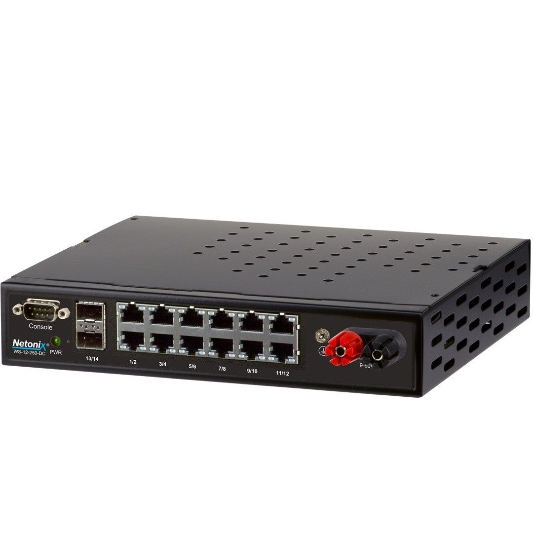 Netonix WS-12-250-DC 12-Port Managed POE Switch, DC 250Watt, 9 to 60V DC variable input range
