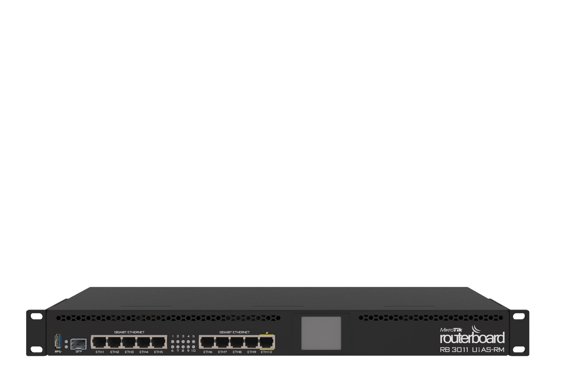 MikroTik RB3011UiAS-RM 1U Rackmount Router, Dual Core CPU, 10-Port Gigabit Ethernet, SFP, USB, LCD Panel