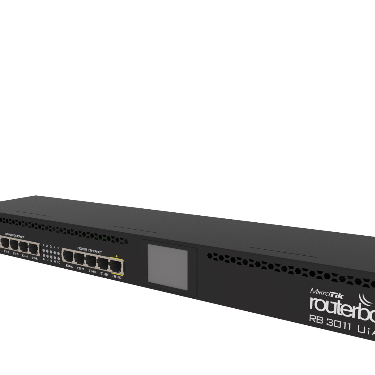 MikroTik RB3011UiAS-RM 1U Rackmount Router, Dual Core CPU, 10-Port Gigabit Ethernet, SFP, USB, LCD Panel