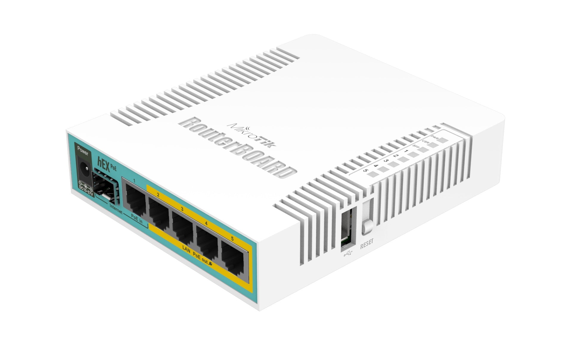 MikroTik RB960PGS hEX PoE Desktop Router, 5x Gigabit Ethernet, 4-Port PoE Out, USB, 800MHz CPU, 128MB RAM, RouterOS L4