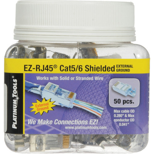 Shielded EZ-RJ45 Connectors for CAT5e & CAT6 with External Ground 50-Pieces