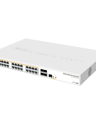 MikroTik CRS328-24P-4S+RM 24-Port Gigabit Ethernet Cloud Router Switch with four 10Gbps SFP+ ports in 1U rackmount case, Dual Boot and PoE output, 500W