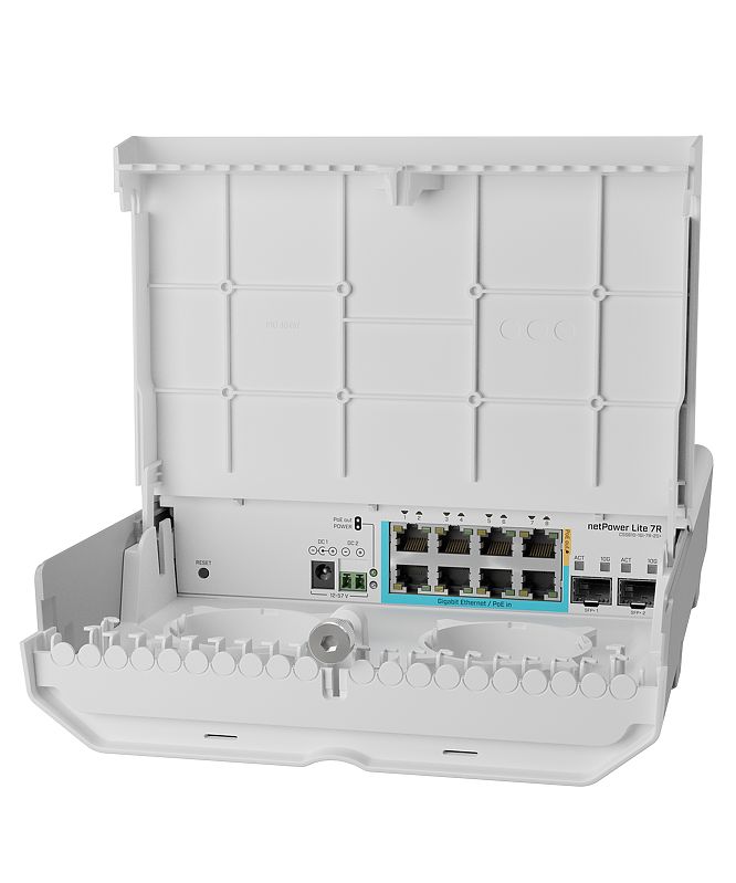 MikroTik netPower Lite 7R 8-Port Outdoor Switch with 7-Port Reverse PoE 2-Port SFP+