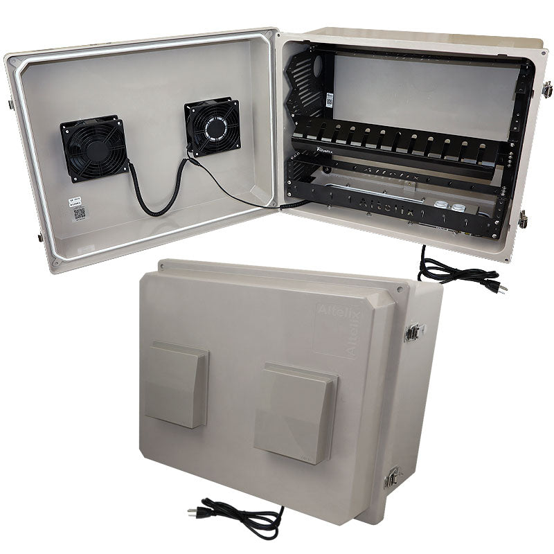 Fiberglass Weatherproof NEMA Enclosure with 19" Wide Slanted Rack 16x20x12