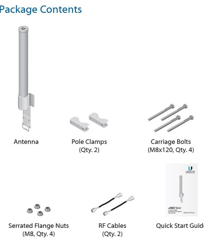 Ubiquiti AMO-2G10 airMAX 2.4GHz 10dBi 2x2 Omni Antenna