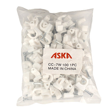 Single Nail-In Cable Clips for RG6 Coax w/ 3/4" Concrete Nail, Qty. 100 White