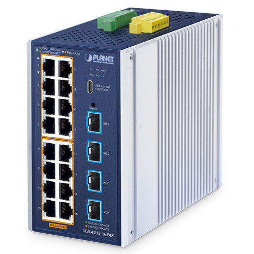 Planet Industrial L2+ 16-Port 1G 802.3at PoE + 4-Port 10G SFP+ Managed Ethernet Switch