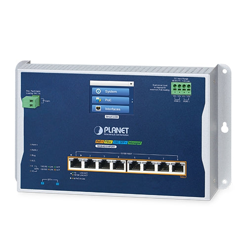Planet WGS-4215-8P2XV Industrial L2+ 8-Port 802.3at PoE + 2-Port 10G SFP+ Wall-mount Managed Ethernet Switch with LCD Touch Screen