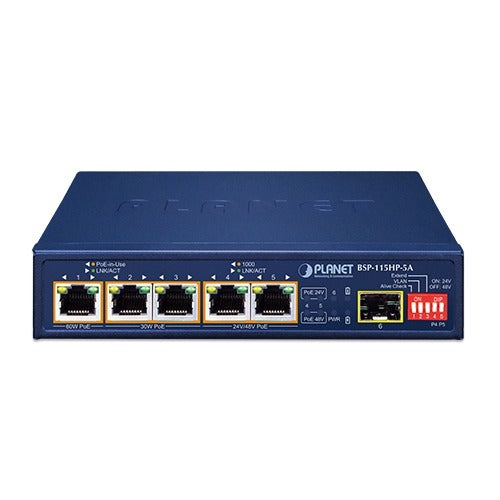 Planet 5-Port Hybrid PoE Solar PoE Switch with SFP