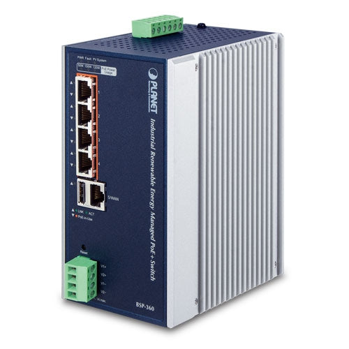 Planet BSP-360 IP30 Industrial Renewable Energy 4-Port 10/100/1000T 802.3at PoE+ Managed Ethernet Switch