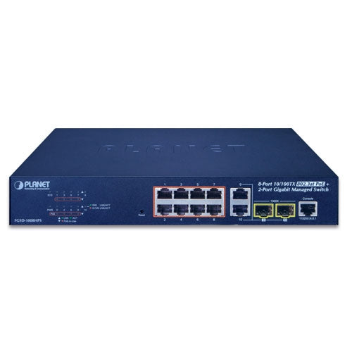 Planet 8-Port 802.3at PoE 2-Port Gigabit SFP Combo Managed Ethernet Switch