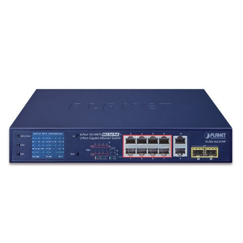 Planet 8-Port 802.3at PoE 2-Port SFP Desktop Switch with LCD
