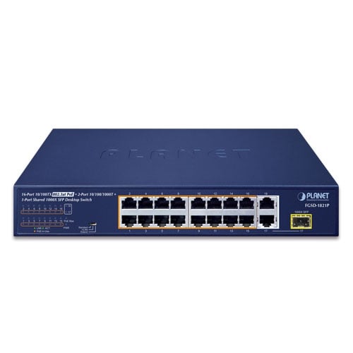 Planet 16-Port 10/100 802.3at PoE +1G SFP Desktop Switch (185 Watts)