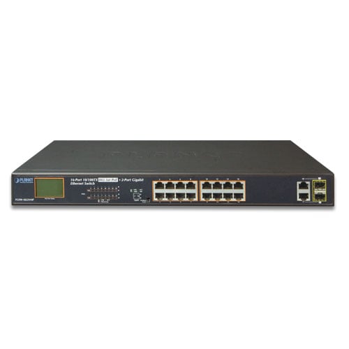 Planet FGSW-1822VHP 16-Port 10/100TX 802.3at PoE + 2-Port Gigabit TP/SFP Combo Ethernet Switch with LCD PoE Monitor (300W)