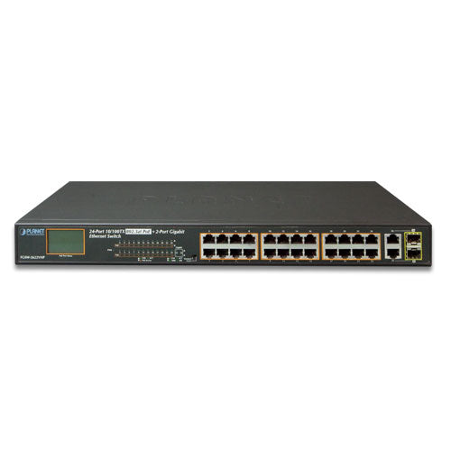 Planet FGSW-2622VHP 24-Port 10/100TX 802.3at PoE + 2-Port Gigabit TP/SFP Combo Ethernet Switch with LCD PoE Monitor (300W)