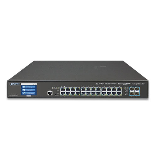 Planet L3 24-Port  4-Port 10G SFP+ Managed Ethernet Switch with LCD 48V Redundant Power