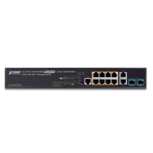 Planet GS-5220-8UP2T2X L2+/L4 8-Port 75W 802.3bt PoE + 2- SFP+ Managed Switch 240W