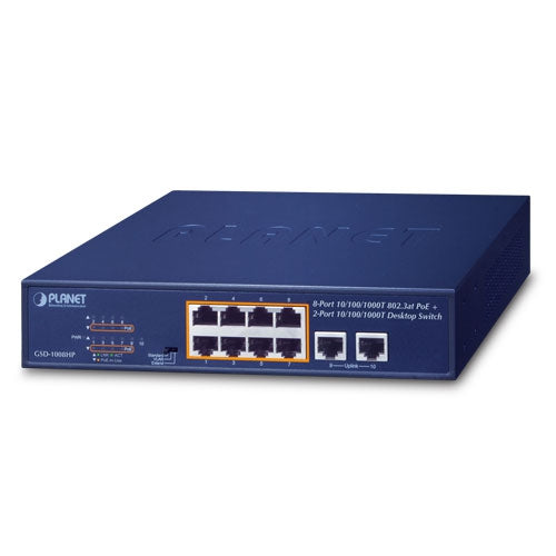 Planet GSD-1008HP 8-Port 802.3at PoE + 2-Port Desktop Switch 120W 