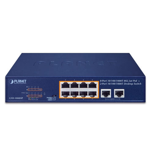 Planet GSD-1008HP 8-Port 802.3at PoE + 2-Port Desktop Switch 120W 