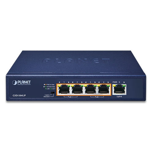Planet GSD-504UP 802.3bt/at Gigabit Desktop Switch (External 120 Watts)