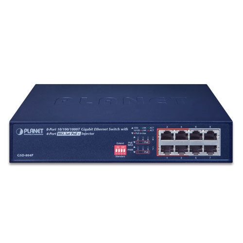 Planet 8-Port Gigabit Ethernet Switch with 4-Port 802.3at PoE+ 60W PoE Budget