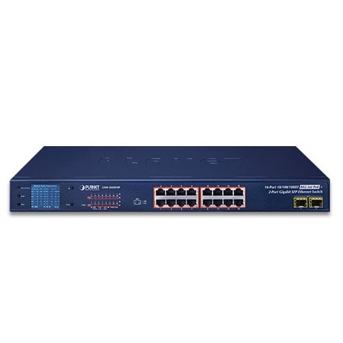 Planet 16-Port Gigabit 802.3at PoE + 2-Port Gigabit SFP Ethernet Switch with LCD PoE Monitor