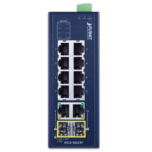 Planet Industrial 8-Port 10/100TX + 2-Port TP/SFP Ethernet Switch (-40~75 degrees C)