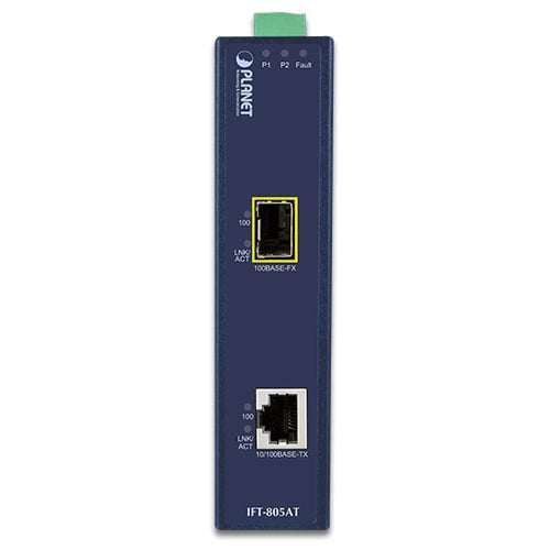 Planet IFT-805AT IP30 Industrial 10/100TX to 100FX Media Converter (SFP) (-40 ~ 75C)