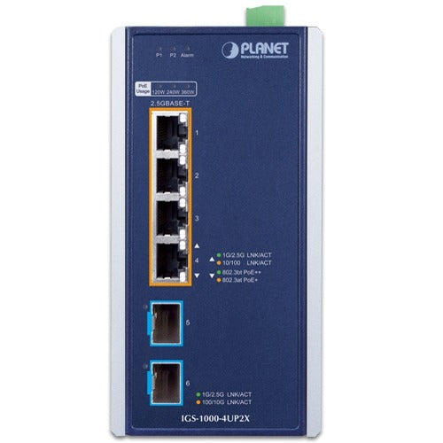 Planet Industrial 4-Port 2.5G 802.3bt PoE + 2-Port 10G SFP+ Ethernet Switch