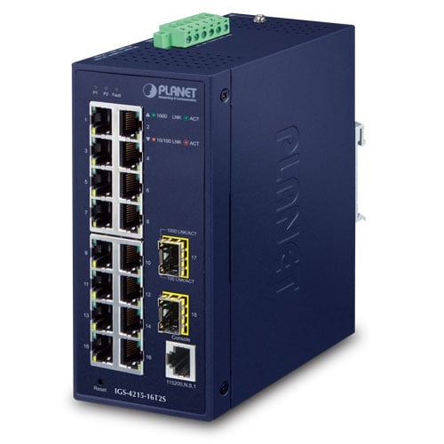 Planet Industrial L2/L4 16-Port 10/100/1000T + 2-Port 100/1000X SFP Managed