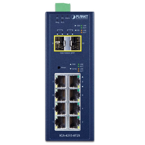 Planet Industrial L2/L4 8-Port Gigabit 2-Port SFP Managed Switch