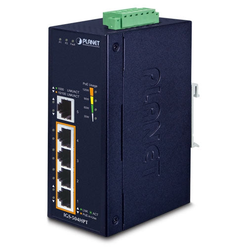 Planet IGS-504HPT Industrial 5-Port Gigabit Switch w/ 4-Port 802.3at PoE+