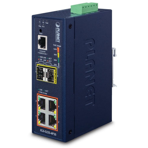 Planet L2+ Industrial 4-Port 802.3at PoE + 2-Port SFP Managed Ethernet Switch