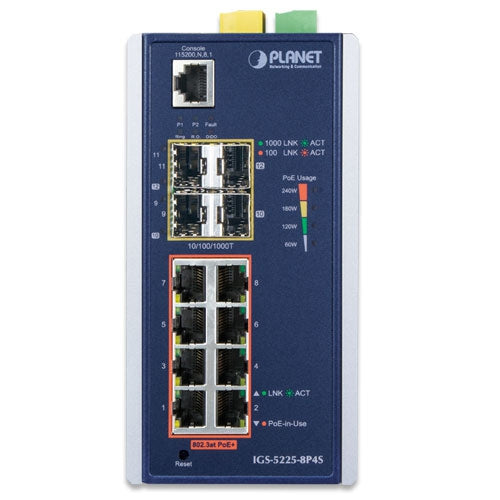 Planet IP30 Industrial L2+/L4 8-Port 802.3at PoE+ 4-port SFP Full Managed Switch