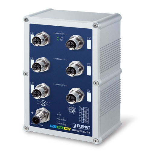 Planet Industrial IP67-rated 6-Port M12 Managed Ethernet Switch (-40~75 degrees )