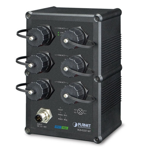 Planet IGS-5227-6T IP67 Industrial L2+ 6-Port Gigabit Managed Ethernet Switch, Waterproof RJ45 Connectors Included
