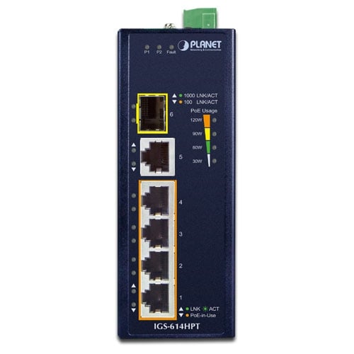 Planet IGS-614HPT Industrial 4-Port 802.3at PoE 1-Port SFP Gigabit Ethernet Switch