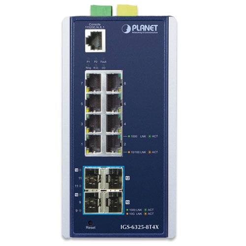 Planet  Industrial L3 8-Port Gigabit + 4-Port 10G SFP+ Managed Ethernet