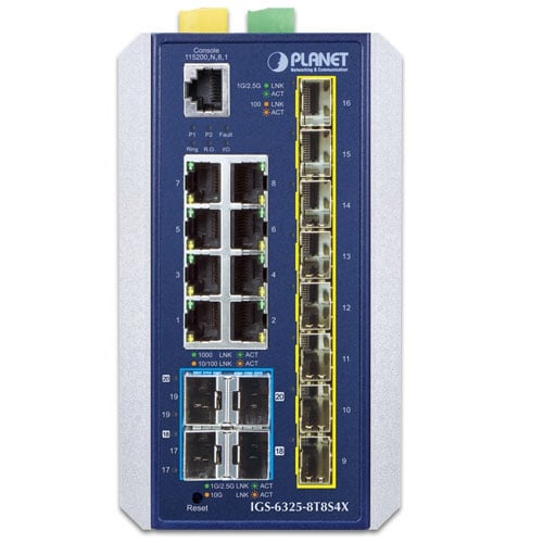 Planet Industrial L3 8-Port Gig + 8-Port SFP + 4-Port 10G SFP+ Managed Ethernet Switch