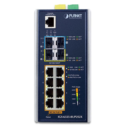Planet Industrial L3 8-Port 802.3bt PoE + 2- SFP + 2-Port 10G SFP+ Managed Ethernet Switch