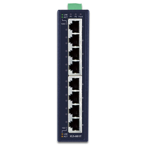Planet IGS-801T IP30 8-Port Industrial Gigabit Switch (-40 to 75 Degrees C)