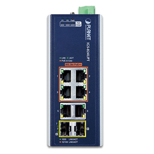 Planet Industrial 4-Port 802.3bt PoE + 2-Port 100/1000X SFP Gigabit Ethernet Switch