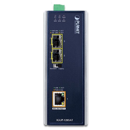 Planet IGUP-1205AT Industrial 2-Port SFP to 1-Port 802.3bt PoE++ Media Converter